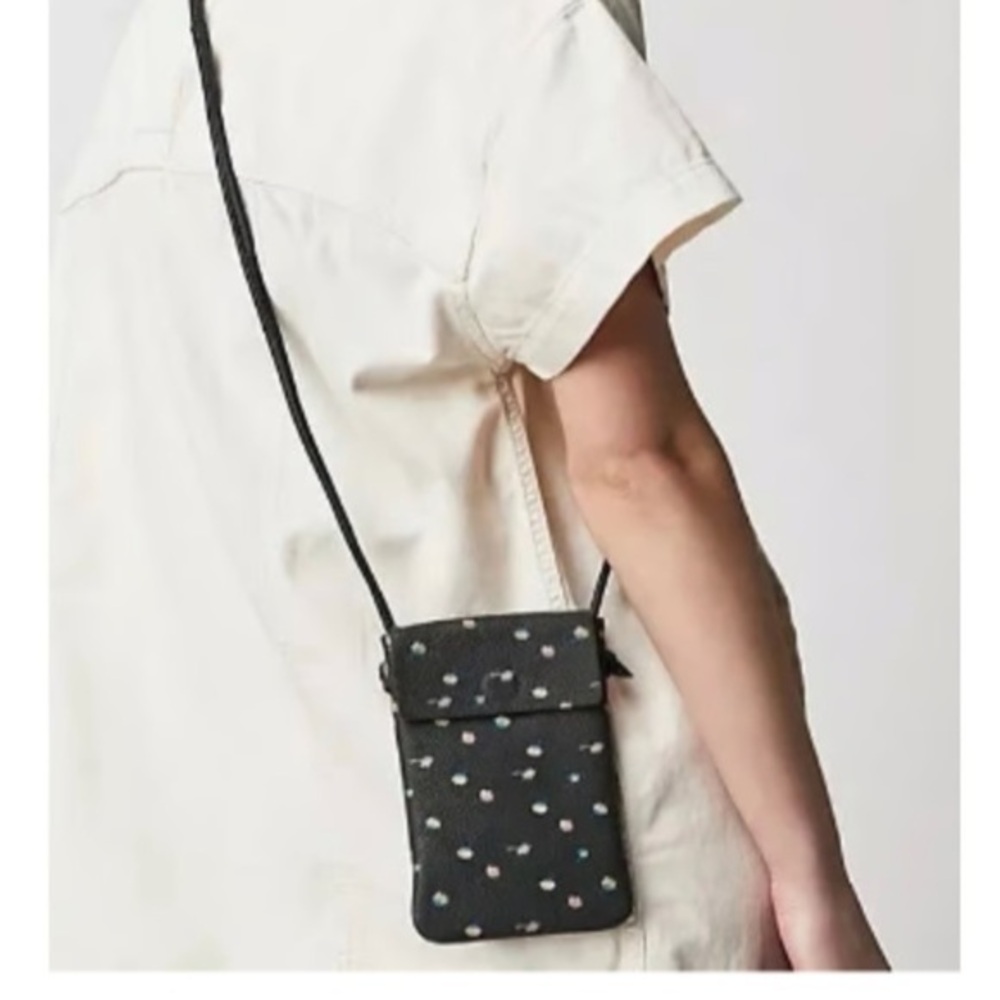 Free People Let's Dance Gray Leather Phone Crossbody Bag Floral Print NWT